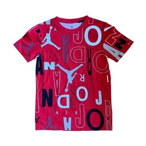 Jordan Boys Gym Red All Over Print Jumpman Logo T-Shirt S 8-10 95B239-R78 NEW